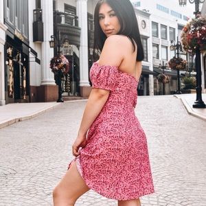 Lulus Maybel Hot Pink Floral Babydoll Dress